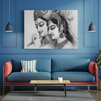 Thumbnail for Radha Krishna Raas Leela: A Pencil Sketch Canvas Wall Painting (36 x 24 Inches)