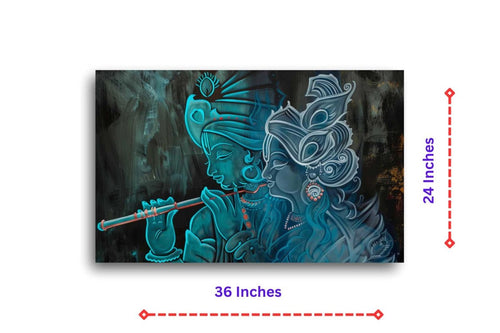 Radha Krishna: The Verdant Melody and the Elusive Muse Canvas Wall Painting (36 x 24 Inches)