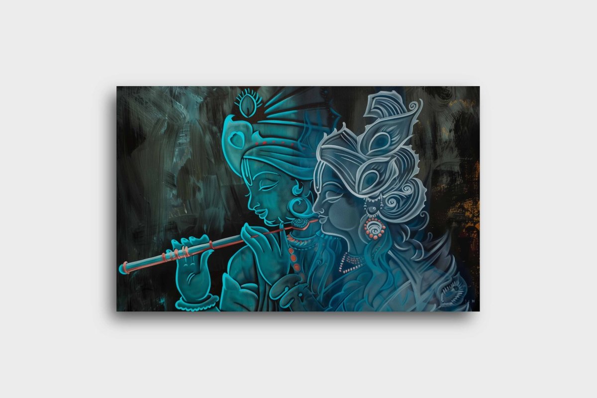 Radha Krishna: The Verdant Melody and the Elusive Muse Canvas Wall Painting (36 x 24 Inches)