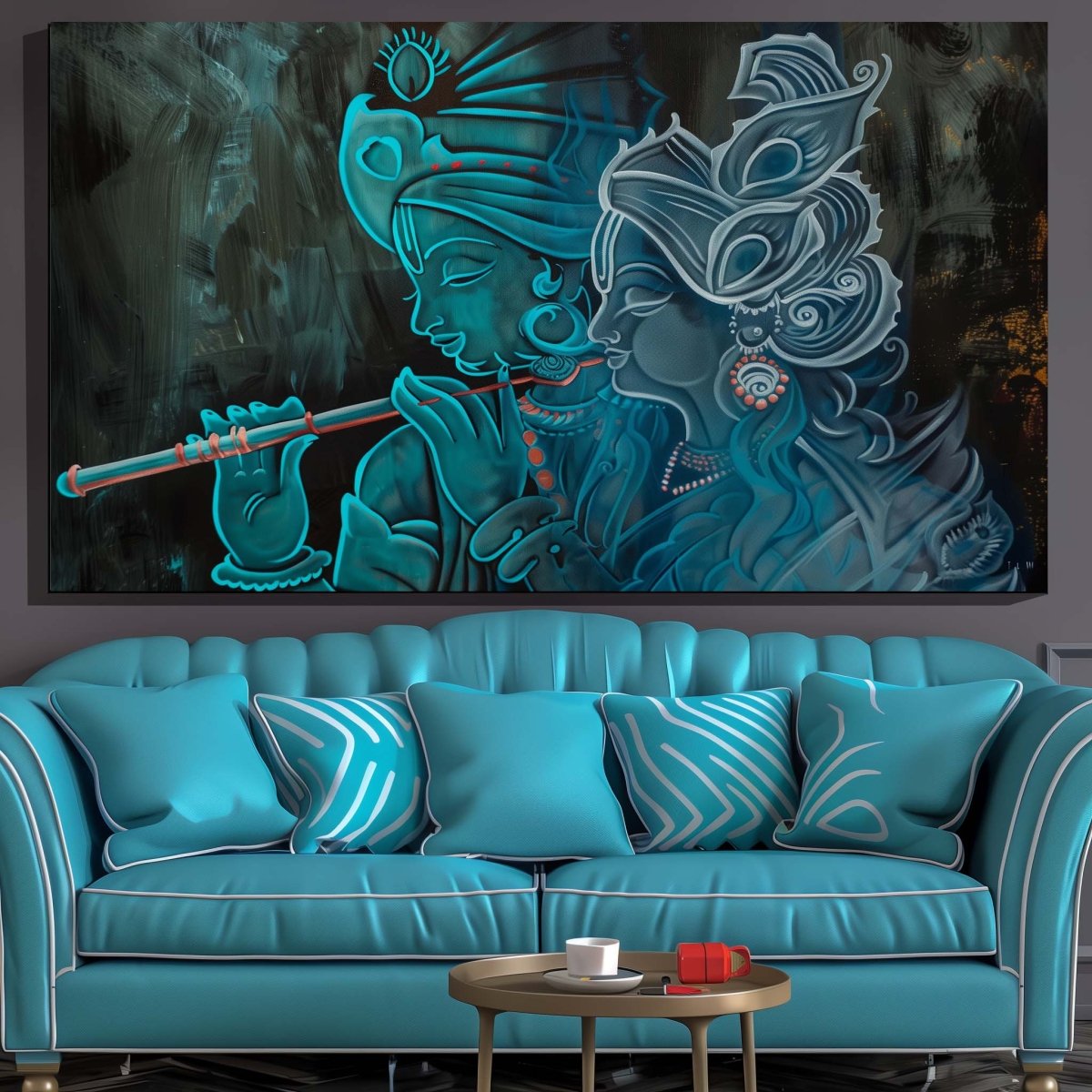 Radha Krishna: The Verdant Melody and the Elusive Muse Canvas Wall Painting (36 x 24 Inches)