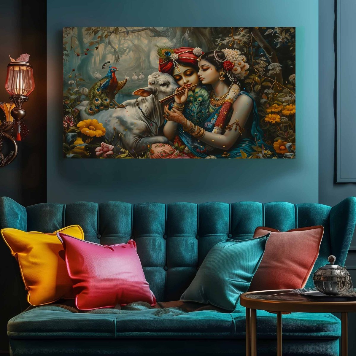 Radha-Krishna : Vṛindāvan's Symphony Canvas Wall Art (36 x 24 Inches)