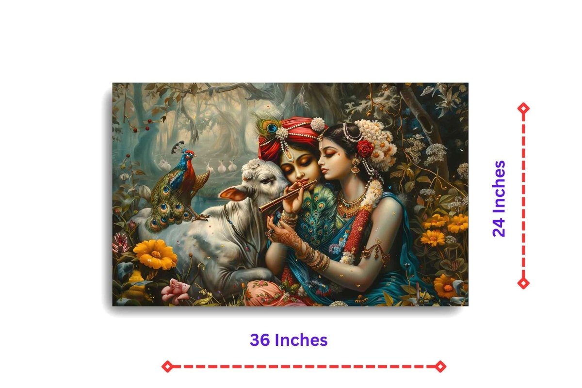 Radha - Krishna : Vṛindavan's Symphony Canvas Wall Art (36 x 24 Inches)