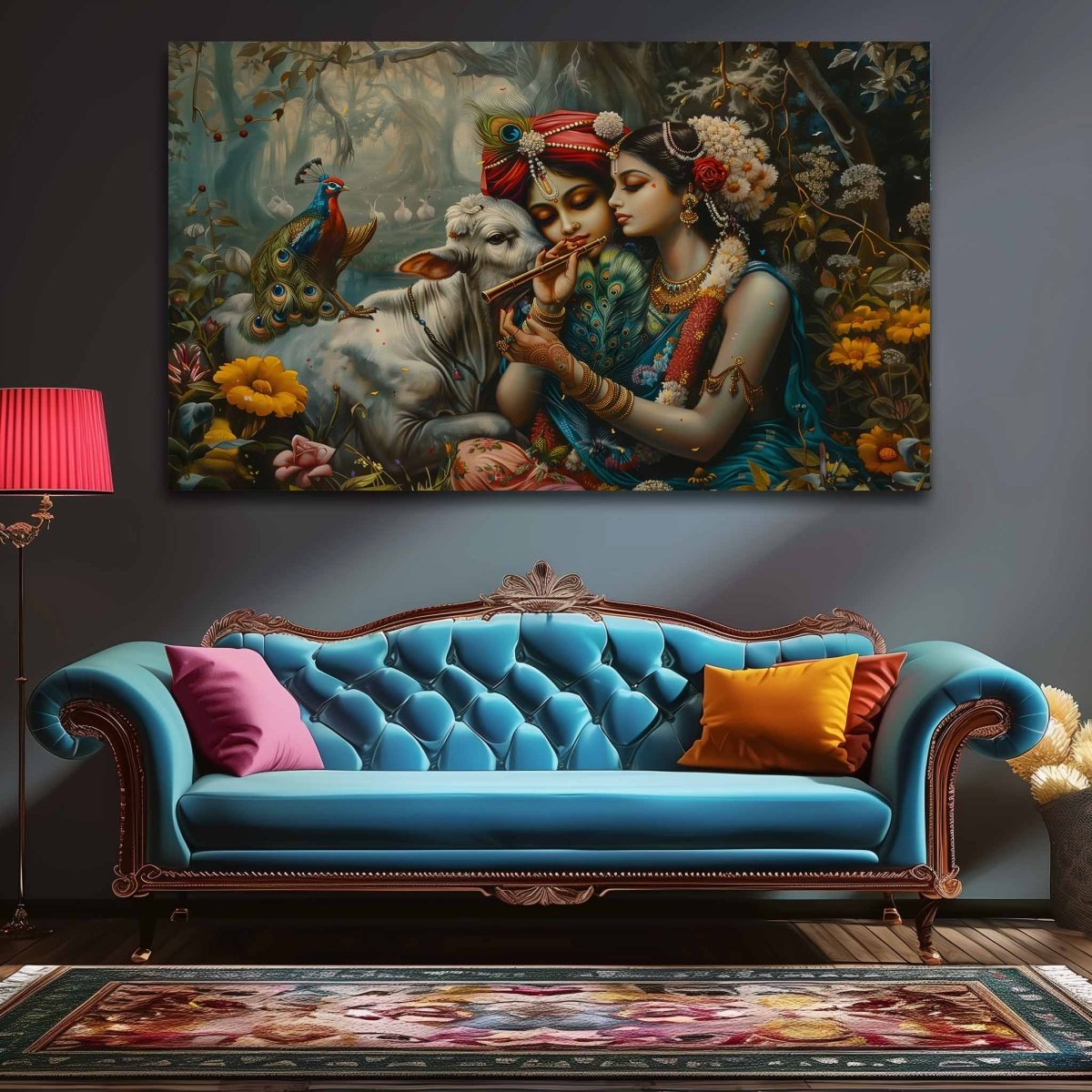 Radha-Krishna : Vṛindāvan's Symphony Canvas Wall Art (36 x 24 Inches)