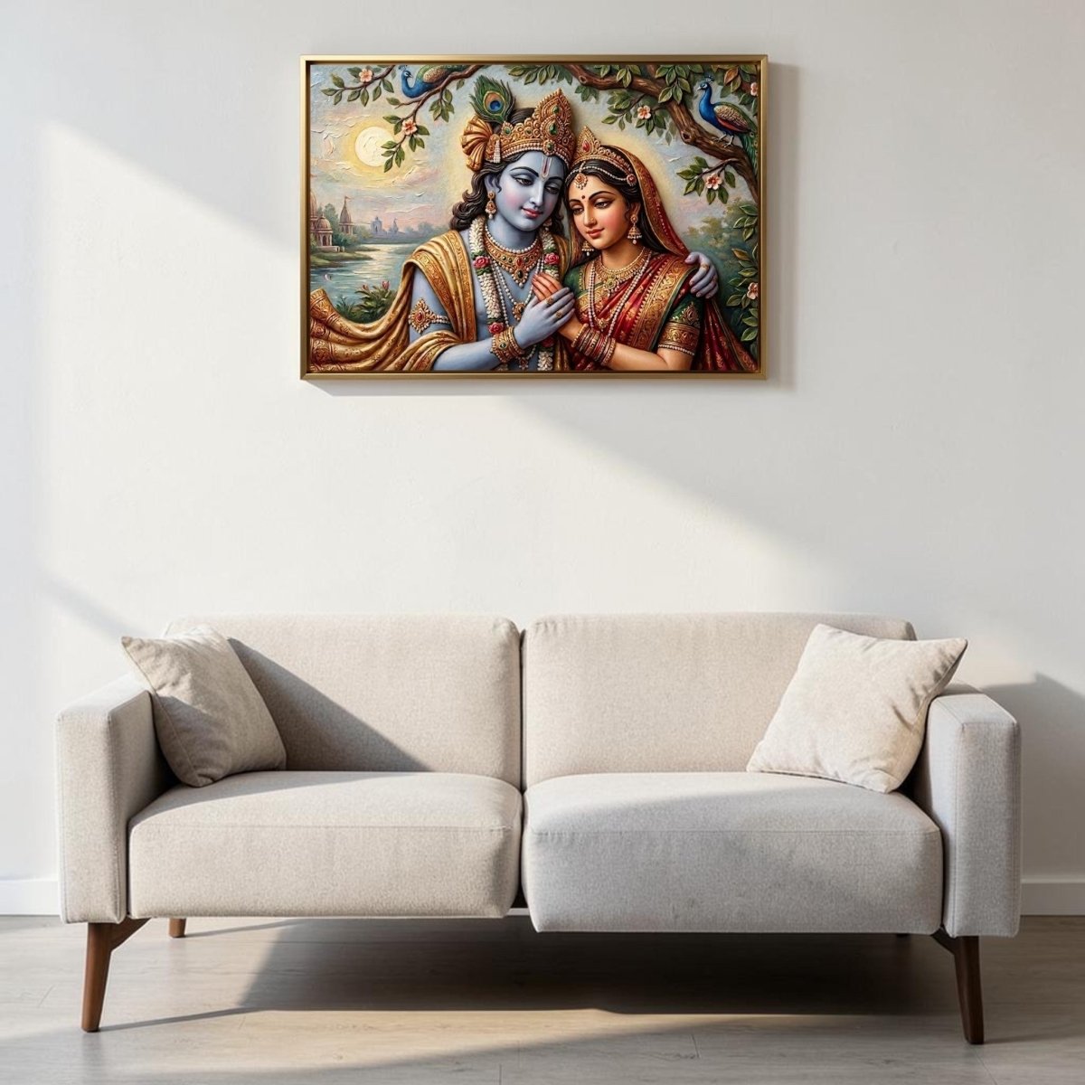 Radha - Krishna: Vrindavan Saanjh: Twilight by the Yamuna (36 x 24 Inches)