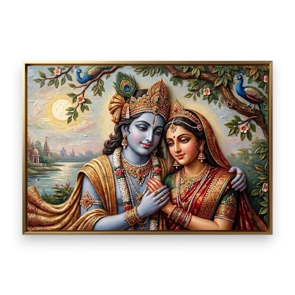 Radha - Krishna: Vrindavan Saanjh: Twilight by the Yamuna (36 x 24 Inches)