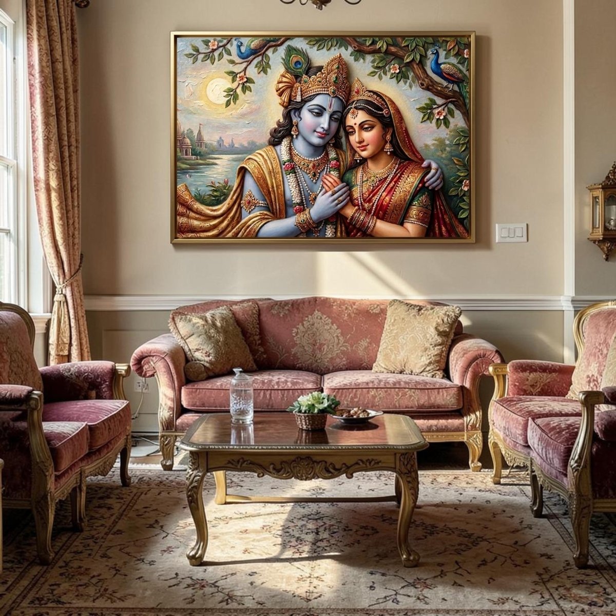 Radha - Krishna: Vrindavan Saanjh: Twilight by the Yamuna (36 x 24 Inches)