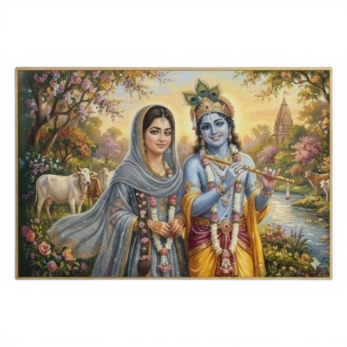 Radha - Krishna: Yamuna Tat Darshan: The Auspicious Blessing for Home (36 x 24 Inches)