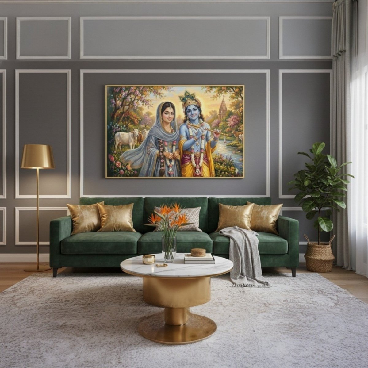 Radha - Krishna: Yamuna Tat Darshan: The Auspicious Blessing for Home (36 x 24 Inches)