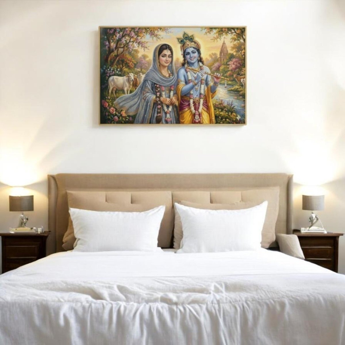 Radha - Krishna: Yamuna Tat Darshan: The Auspicious Blessing for Home (36 x 24 Inches)