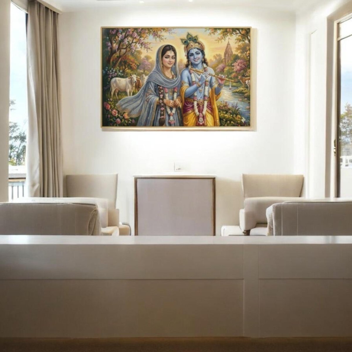 Radha - Krishna: Yamuna Tat Darshan: The Auspicious Blessing for Home (36 x 24 Inches)