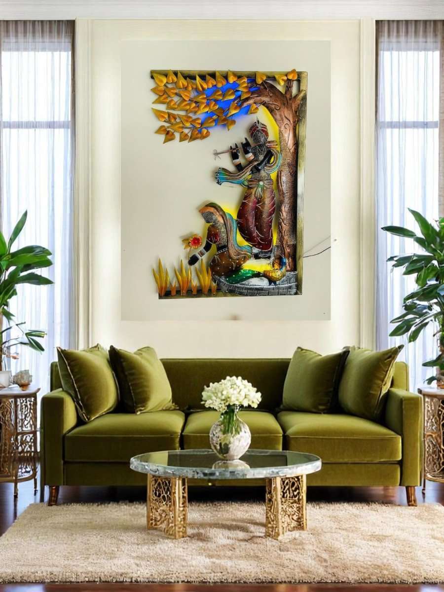 Radha - Krishna:Bansuri's Banyan Bloom (21 x 31 Inches)