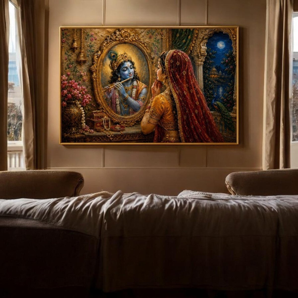 Radha-Krishna:Chandni Darpan Mein Shyam (36 x 24 Inches)