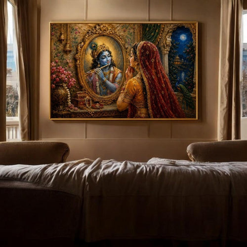 Radha-Krishna:Chandni Darpan Mein Shyam (36 x 24 Inches)