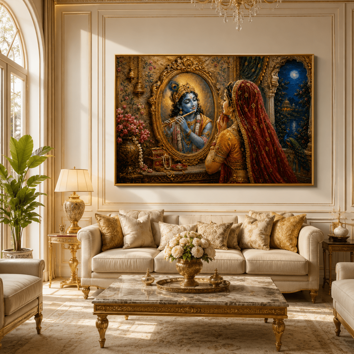 Radha-Krishna:Chandni Darpan Mein Shyam (36 x 24 Inches)
