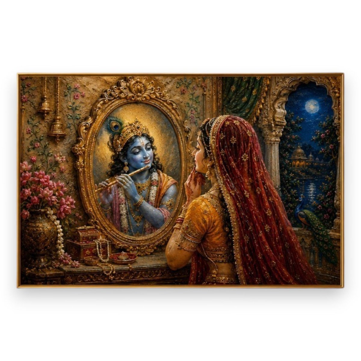 Radha-Krishna:Chandni Darpan Mein Shyam (36 x 24 Inches)