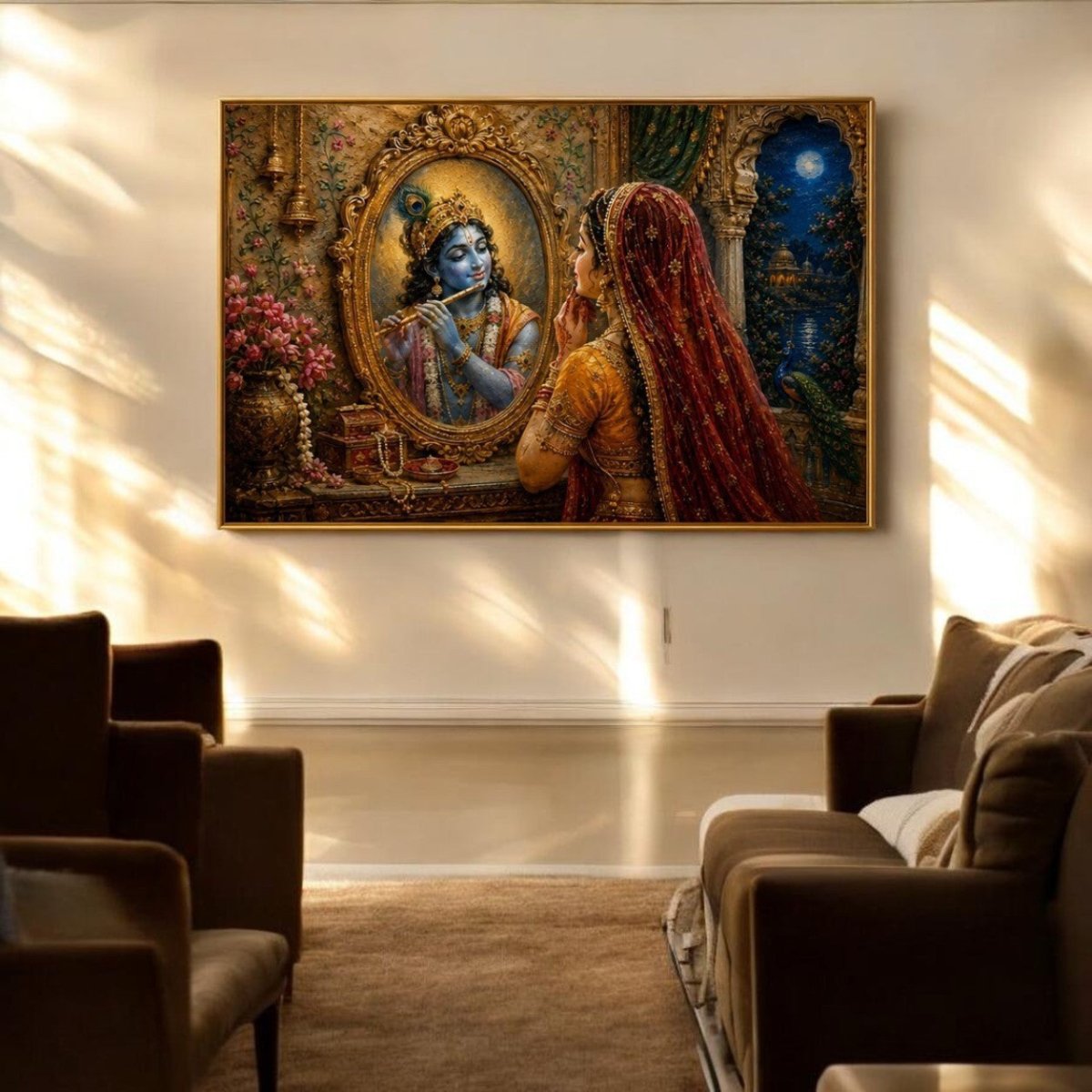 Radha-Krishna:Chandni Darpan Mein Shyam (36 x 24 Inches)