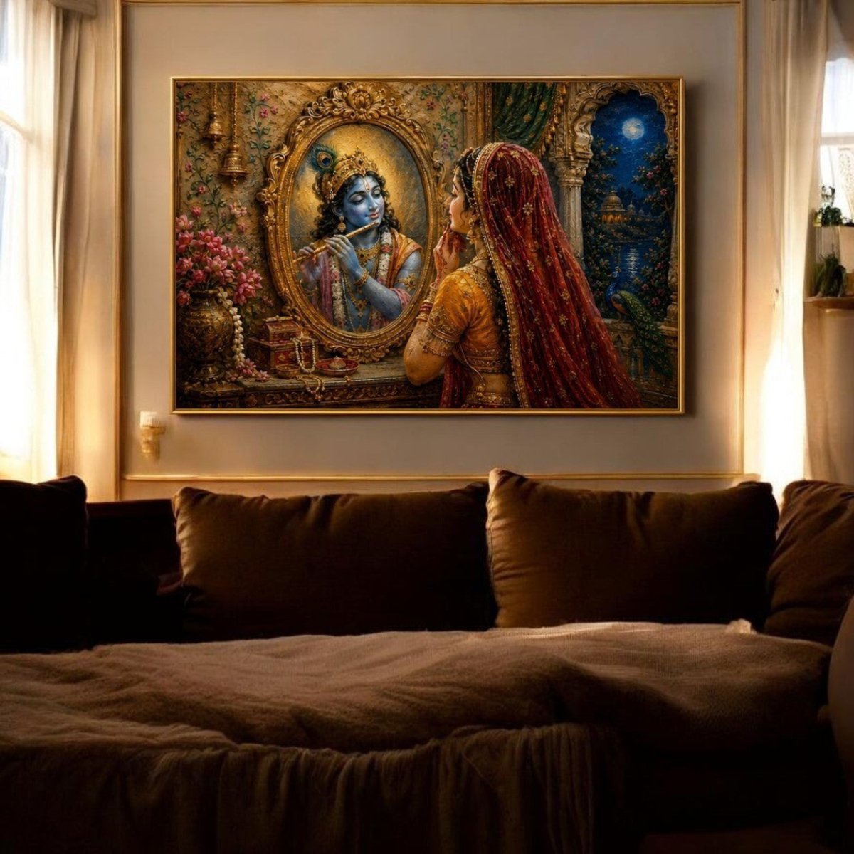 Radha-Krishna:Chandni Darpan Mein Shyam (36 x 24 Inches)