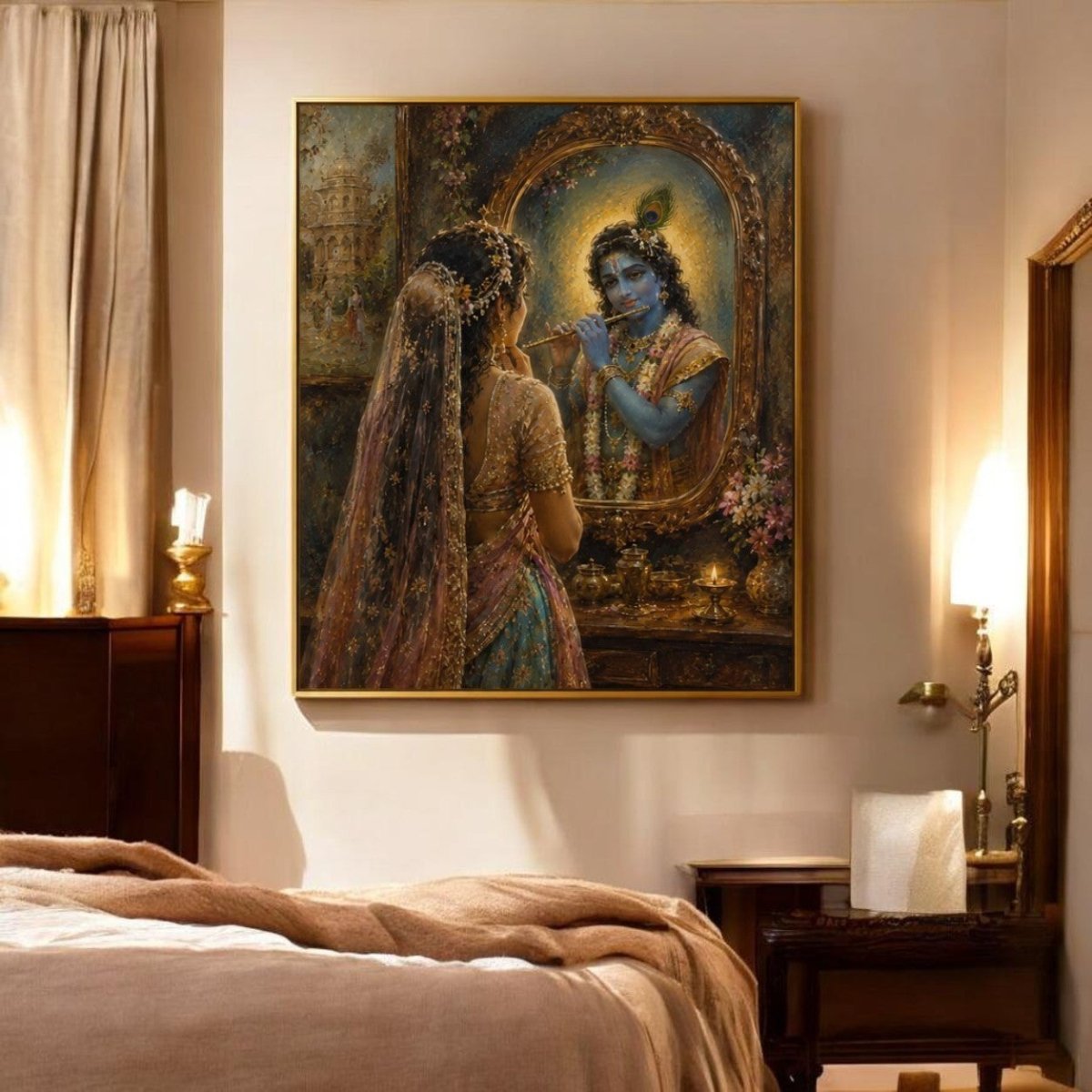 Radha-Krishna:Mohan Chhavi in Radha’s Mirror (24 x 36 Inches)