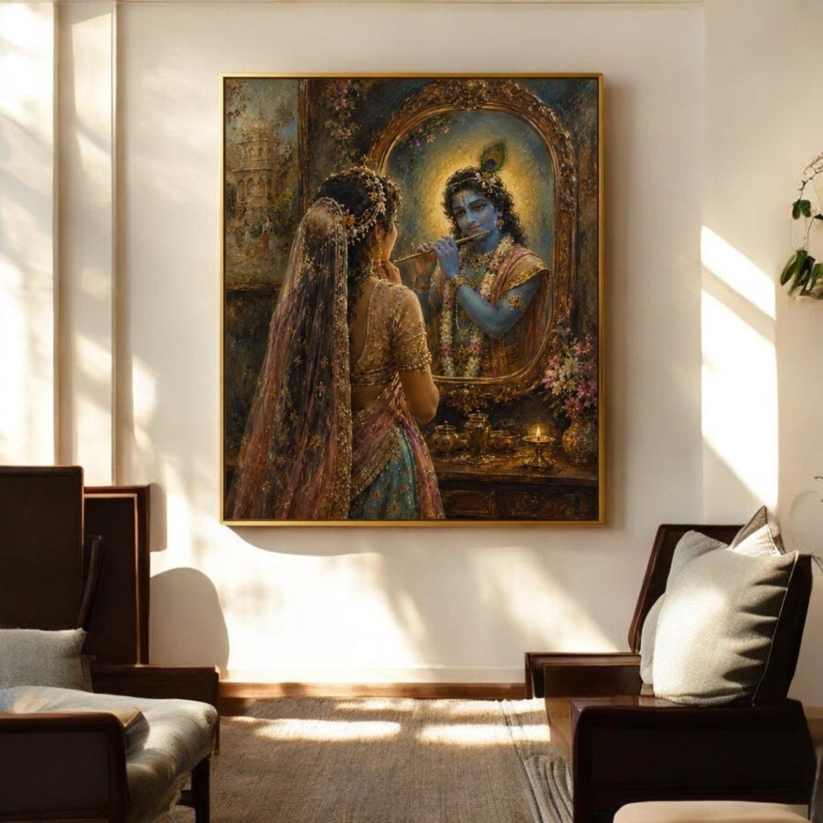 Radha-Krishna:Mohan Chhavi in Radha’s Mirror (24 x 36 Inches)