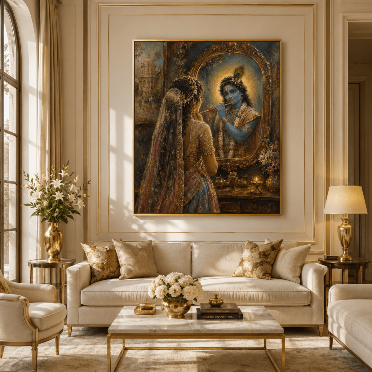 Radha-Krishna:Mohan Chhavi in Radha’s Mirror (24 x 36 Inches)