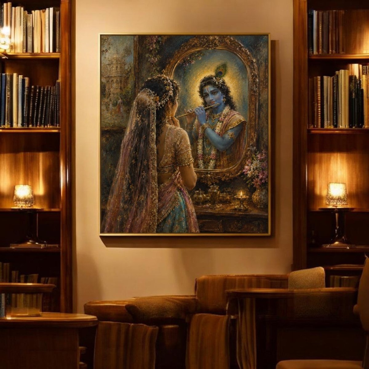 Radha-Krishna:Mohan Chhavi in Radha’s Mirror (24 x 36 Inches)