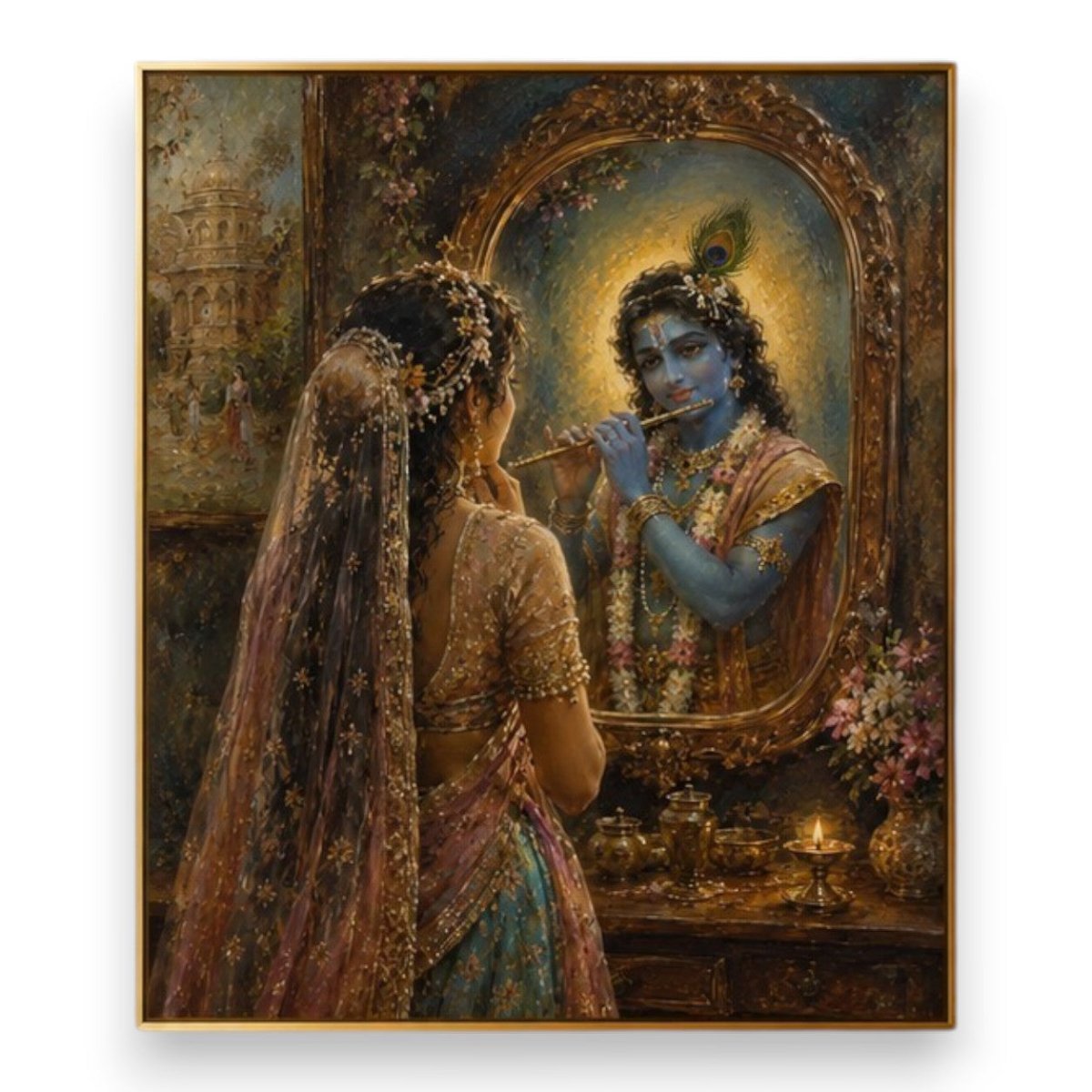 Radha-Krishna:Mohan Chhavi in Radha’s Mirror (24 x 36 Inches)