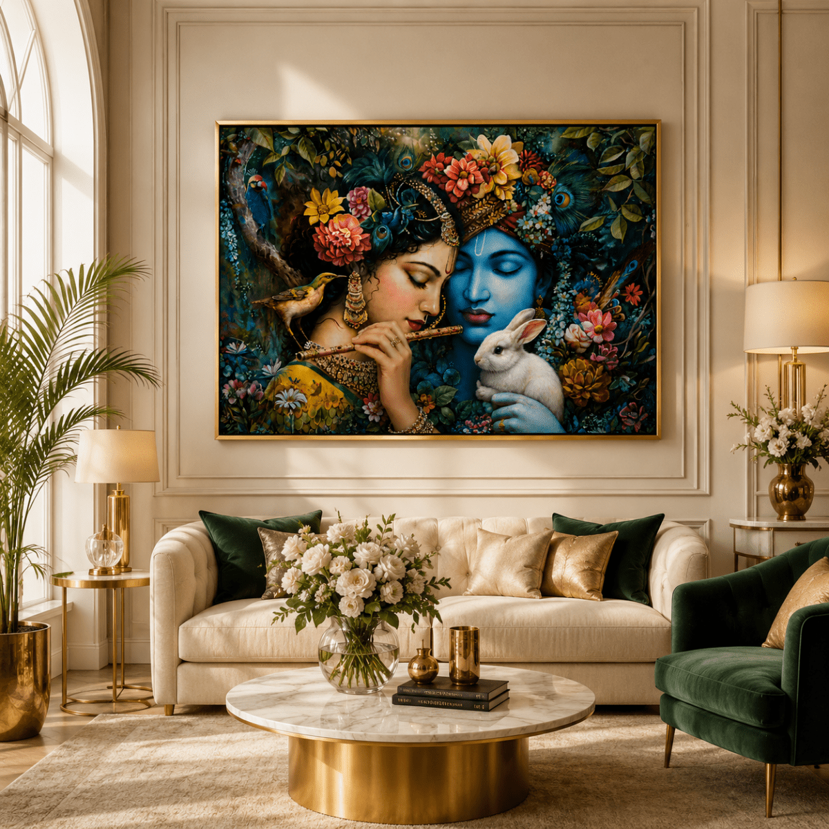 Radha-Krishna:Pushp Vatika Mein Radha Shyam (36 x 24 Inches)