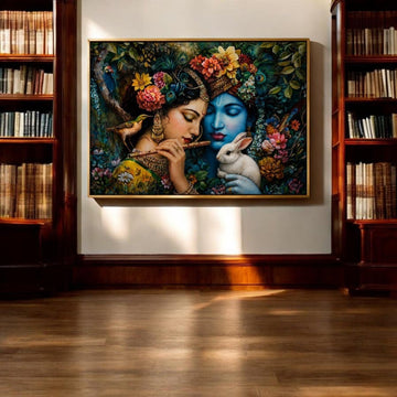 Radha-Krishna:Pushp Vatika Mein Radha Shyam (36 x 24 Inches)