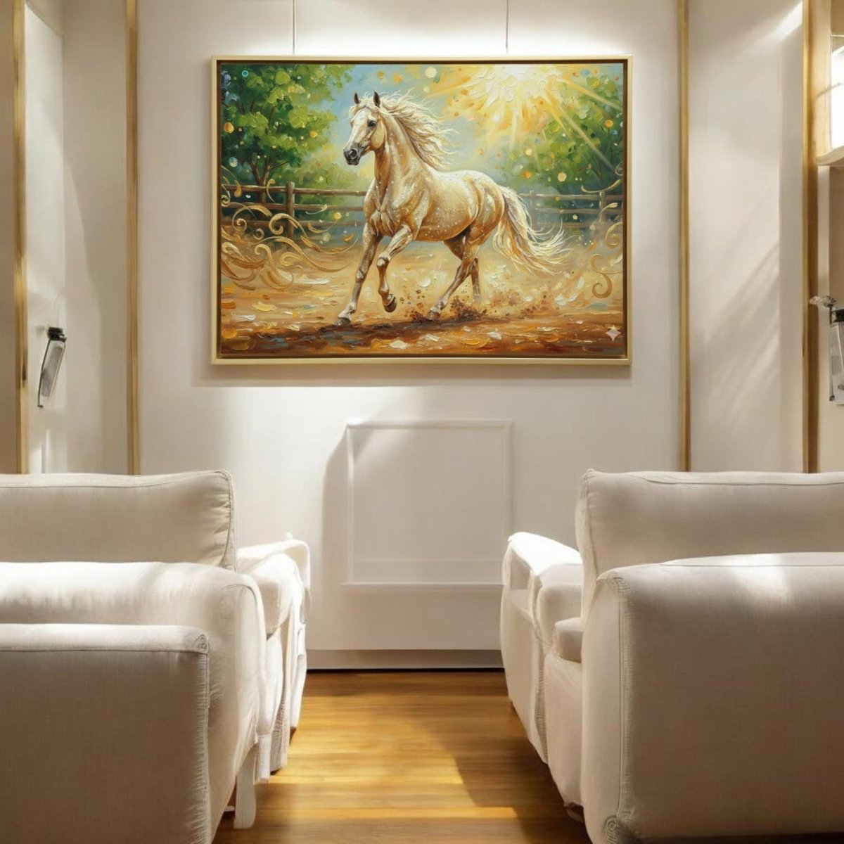 Radiant Motion: White Horse at Dawn (36 x 24 Inches)