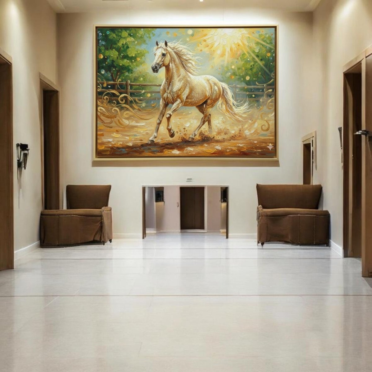 Radiant Motion: White Horse at Dawn (36 x 24 Inches)