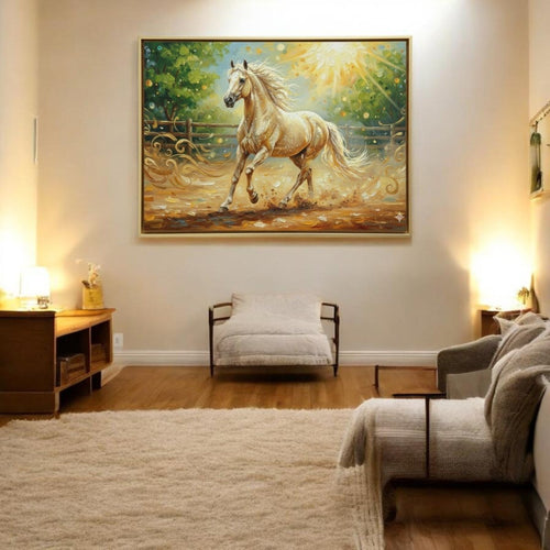Radiant Motion: White Horse at Dawn (36 x 24 Inches)