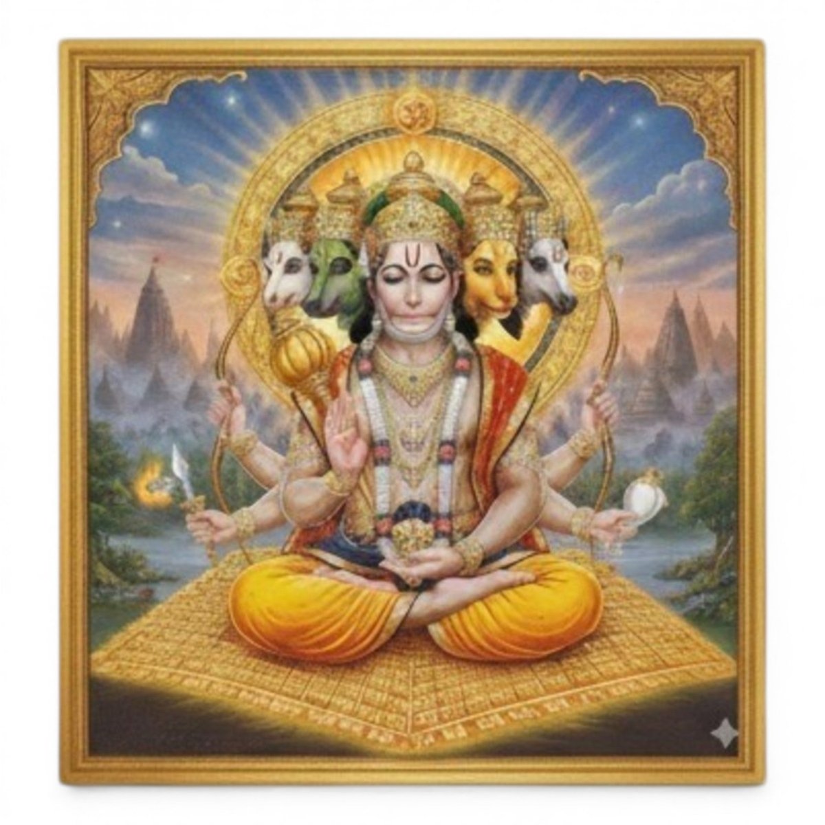 Ram - Nam Simhasana: Panchmukhi Yoga - Peeth Bhakt Hanuman (36 x 36 Inches)