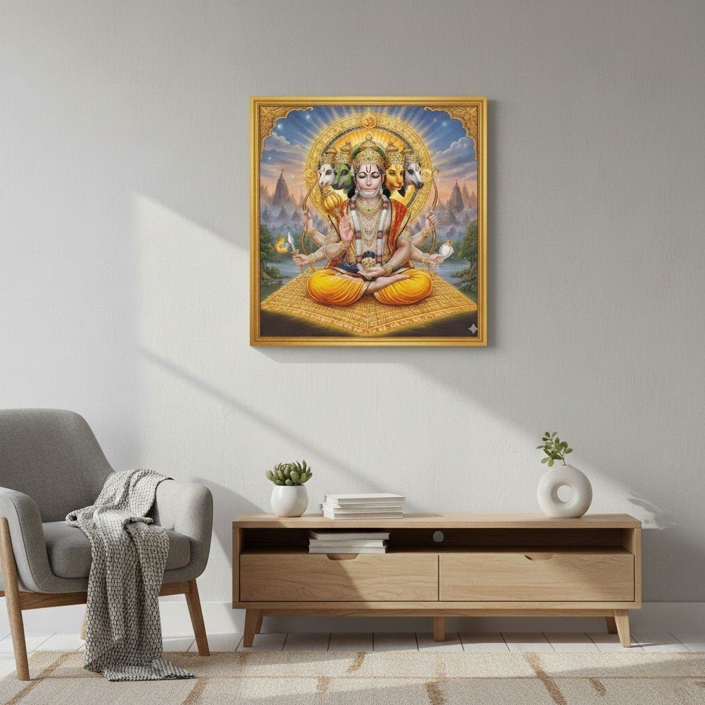 Ram - Nam Simhasana: Panchmukhi Yoga - Peeth Bhakt Hanuman (36 x 36 Inches)