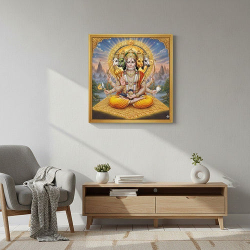 Ram - Nam Simhasana: Panchmukhi Yoga - Peeth Bhakt Hanuman (36 x 36 Inches)