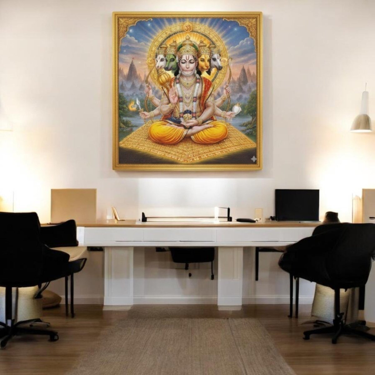 Ram - Nam Simhasana: Panchmukhi Yoga - Peeth Bhakt Hanuman (36 x 36 Inches)