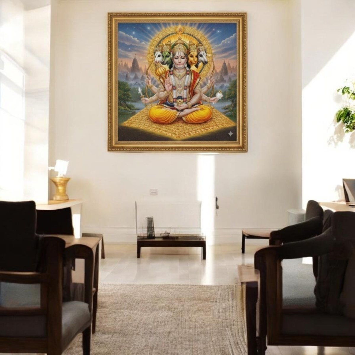 Ram - Nam Simhasana: Panchmukhi Yoga - Peeth Bhakt Hanuman Without Border (36 x 36 Inches)