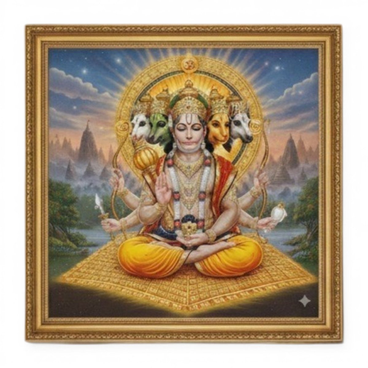 Ram - Nam Simhasana: Panchmukhi Yoga - Peeth Bhakt Hanuman Without Border (36 x 36 Inches)