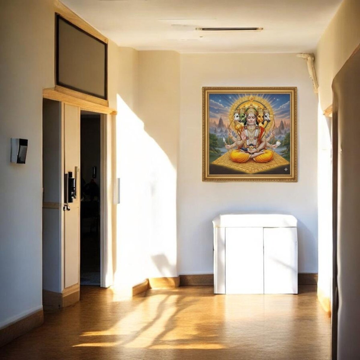 Ram - Nam Simhasana: Panchmukhi Yoga - Peeth Bhakt Hanuman Without Border (36 x 36 Inches)