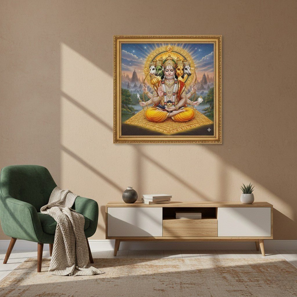 Ram - Nam Simhasana: Panchmukhi Yoga - Peeth Bhakt Hanuman Without Border (36 x 36 Inches)