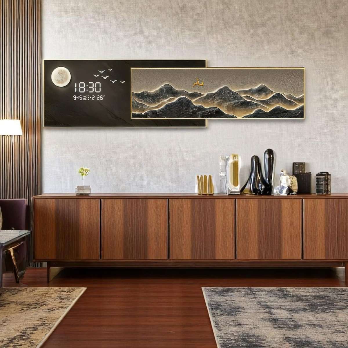 Regal Fawn Landscape with Integrated Time Display (150 x 40 CM)