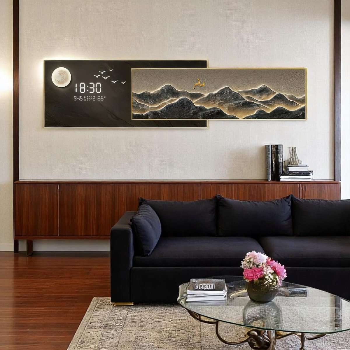 Regal Fawn Landscape with Integrated Time Display (150 x 40 CM)