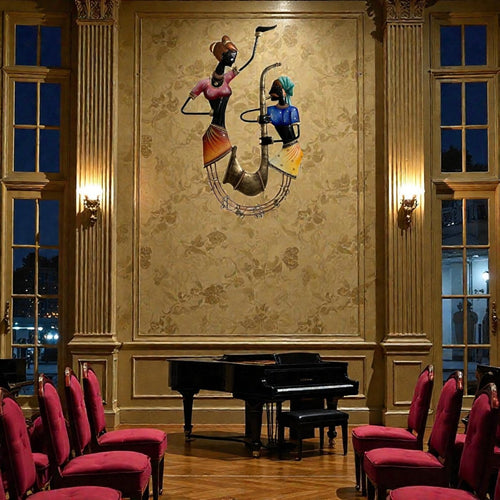 Rhythm of the Heartland: Abstract Metal Sculpture of Dancing Musicians (24 x 18 Inches)