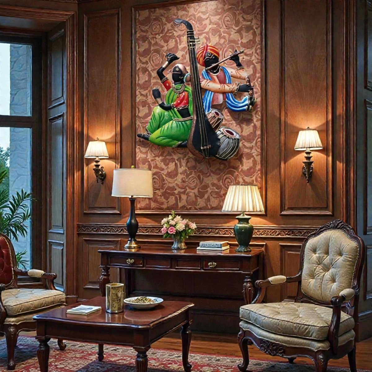 Rhythms of Maharashtra: Artistic Flute & Percussion Wall Sculpture (24 x 24 Inches)