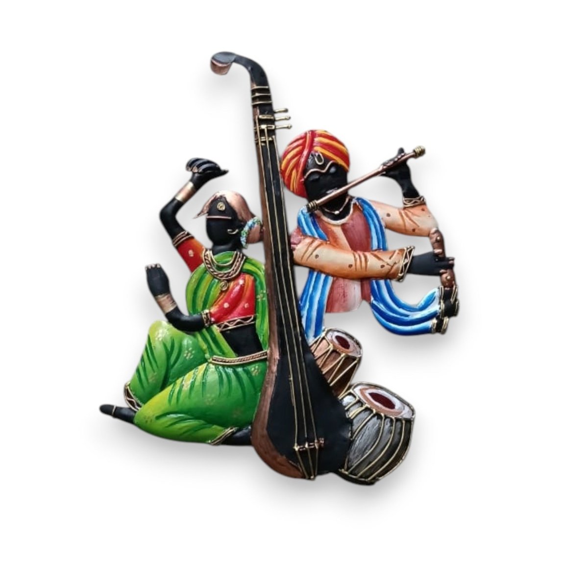 Rhythms of Maharashtra: Artistic Flute & Percussion Wall Sculpture (24 x 24 Inches)