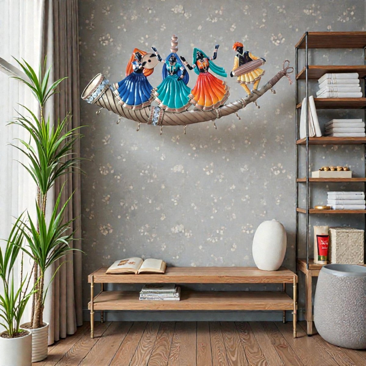 Royal Rangilo: Traditional Indian Musician Wall Hanger with Hooks (30 x 15 Inches)