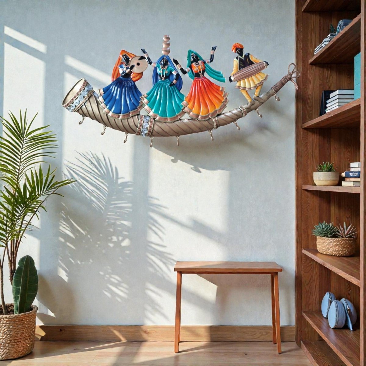 Royal Rangilo: Traditional Indian Musician Wall Hanger with Hooks (30 x 15 Inches)