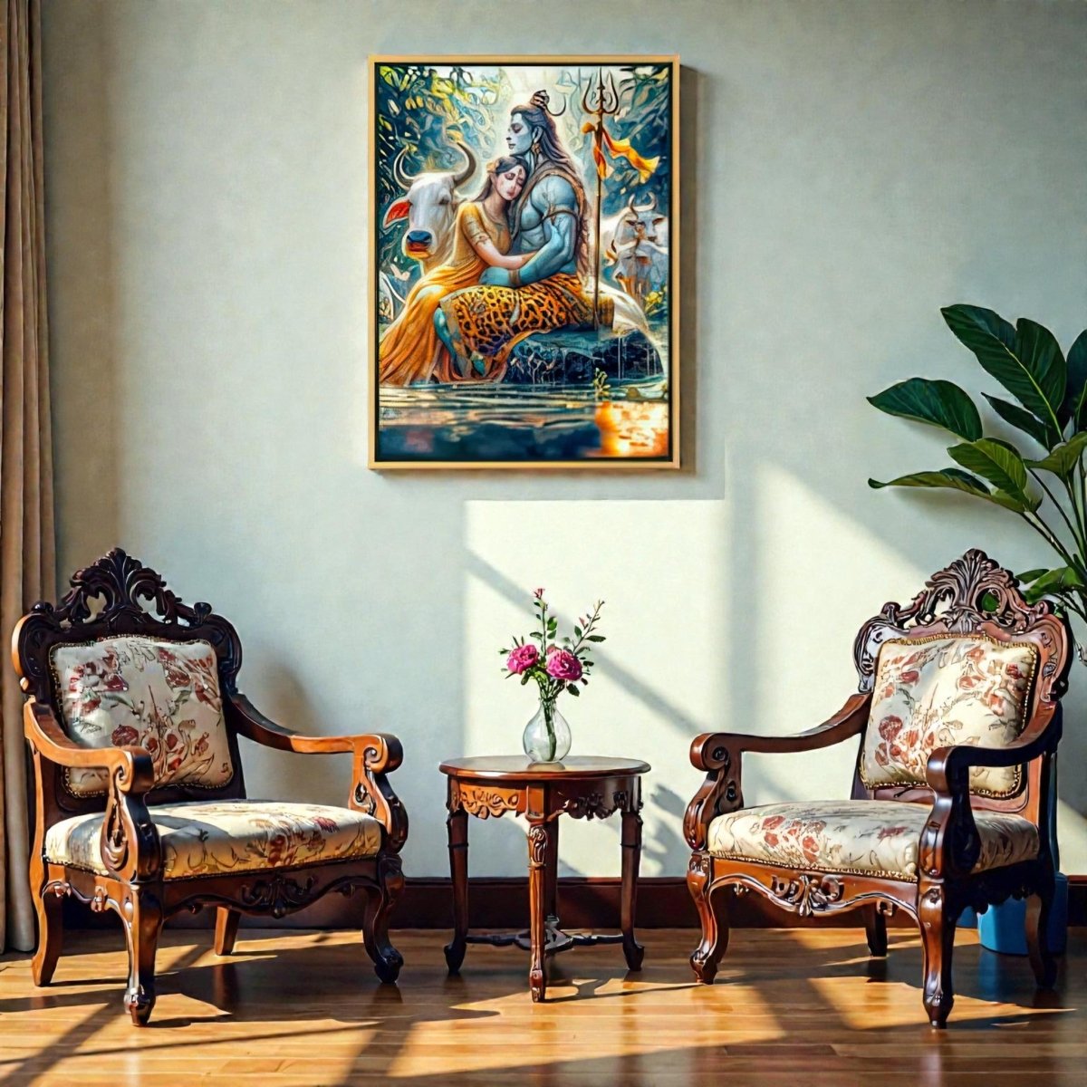 Sacred Companions: Shiva Parvati with Nandi Heritage Art