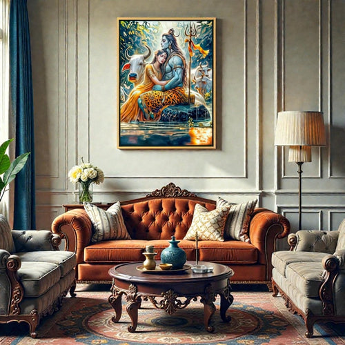 Sacred Companions: Shiva Parvati with Nandi Heritage Art