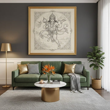 Sanjeevani Dhari Hanuman: Flying Mountain: The Timeless Fine - Line Heritage of Healing (36 x 36 Inches)