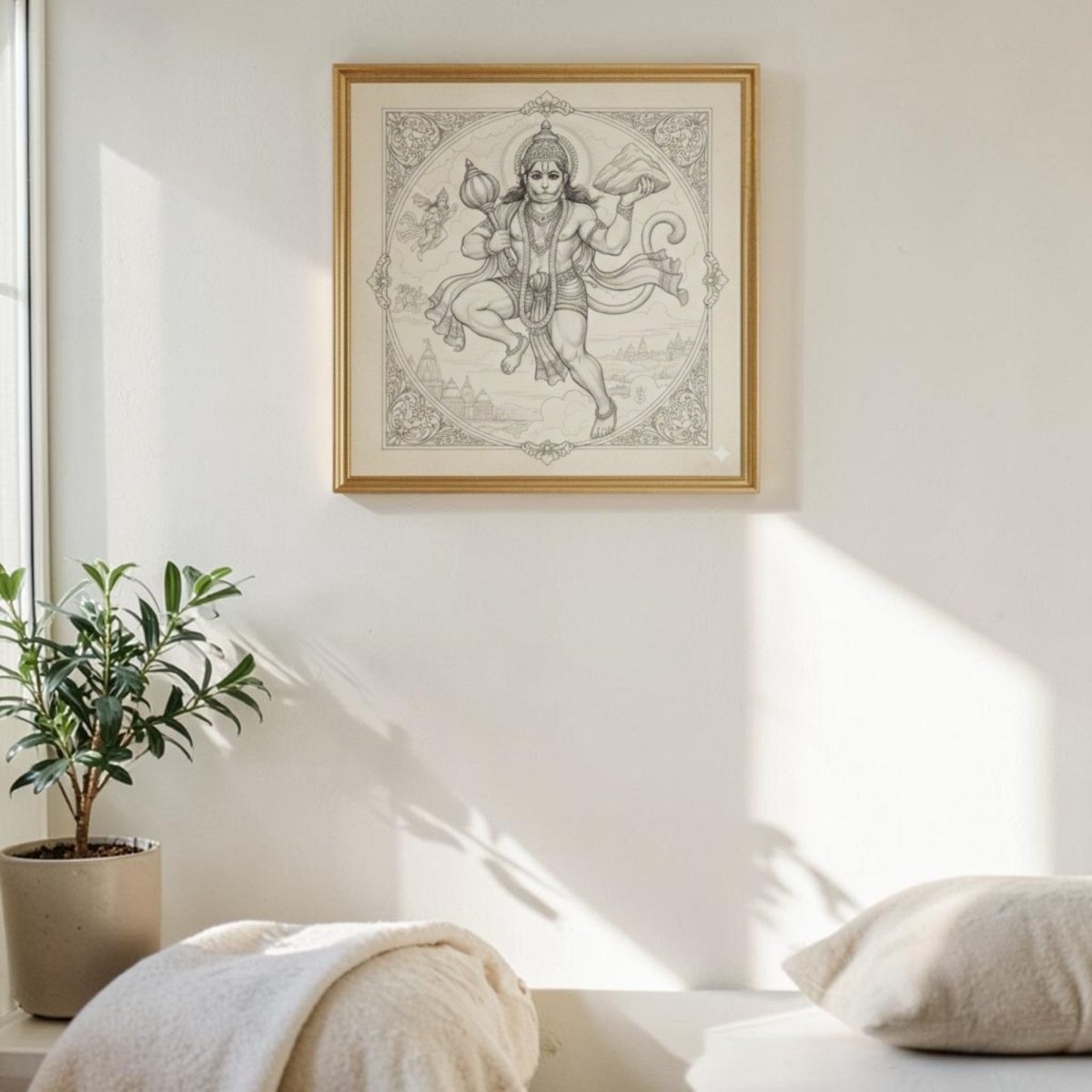 Sanjeevani Dhari Hanuman: Flying Mountain: The Timeless Fine - Line Heritage of Healing (36 x 36 Inches)